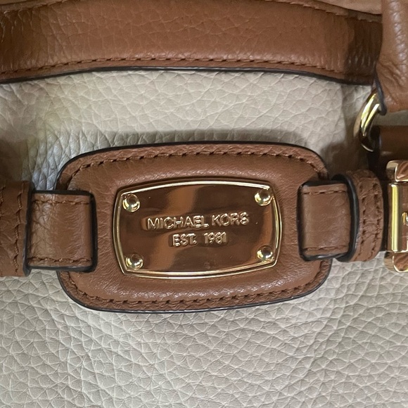 Michael Kors Cream & Tan Genuine Leather Satchel Crossbody - Picture 6 of 17